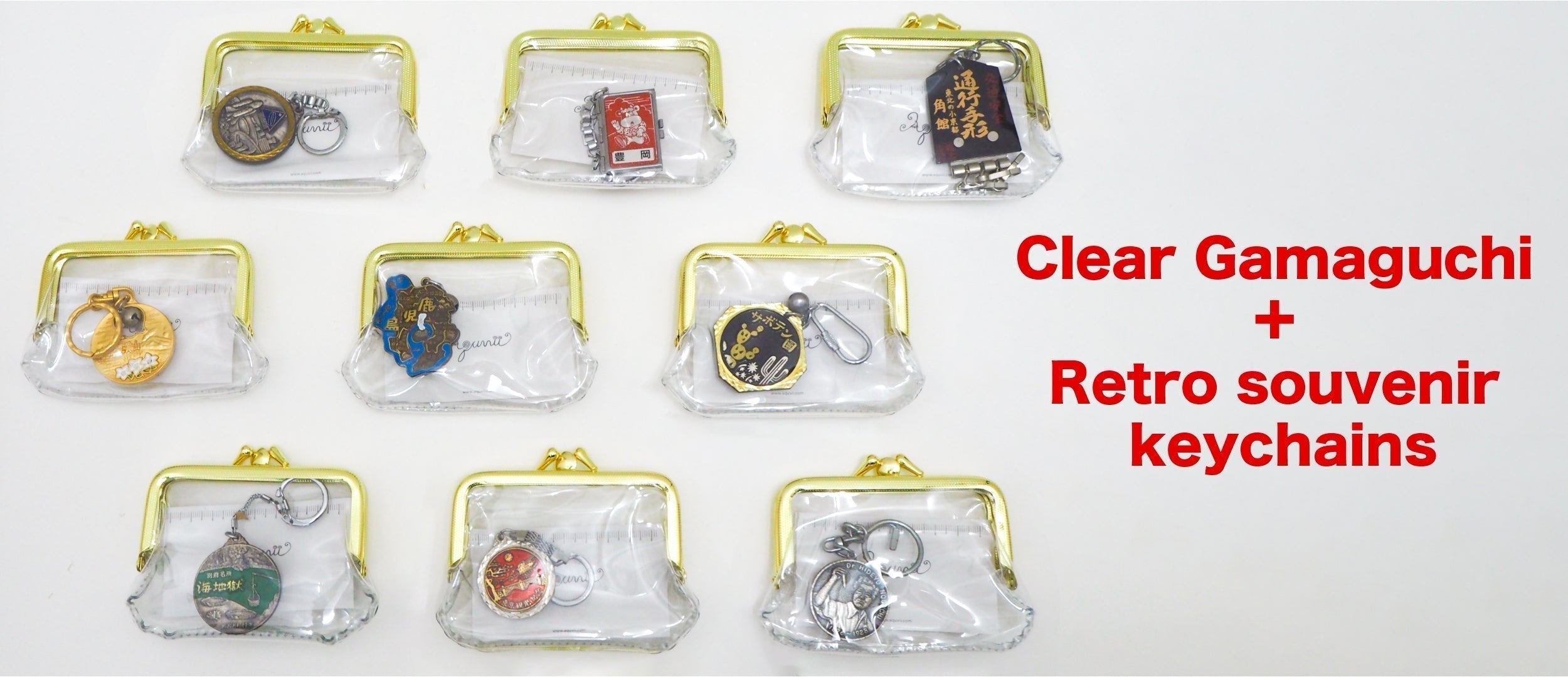 レトロ　お土産 NEW ITEM】clear gamaguchi（レトロなお土産キーホルダーのおまけ付き
